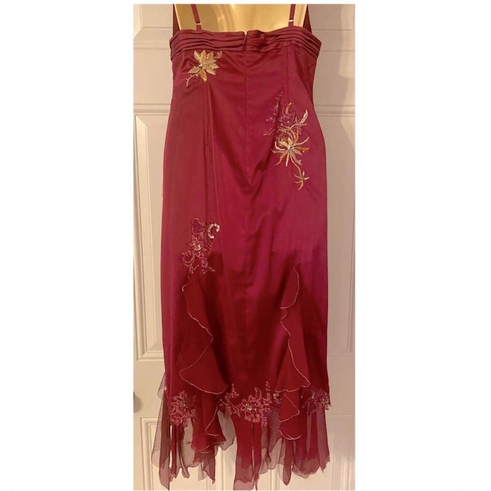 Mandalay/Julian Joyce Vintage Burgundy Wine Satin Cocktail Dress Sz 10 NEW RARE - Picture 2 of 16